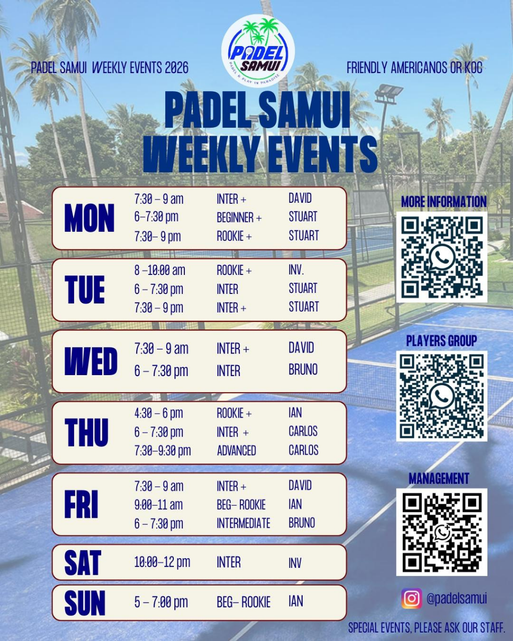 Padel Samui Weekly Events July 2026