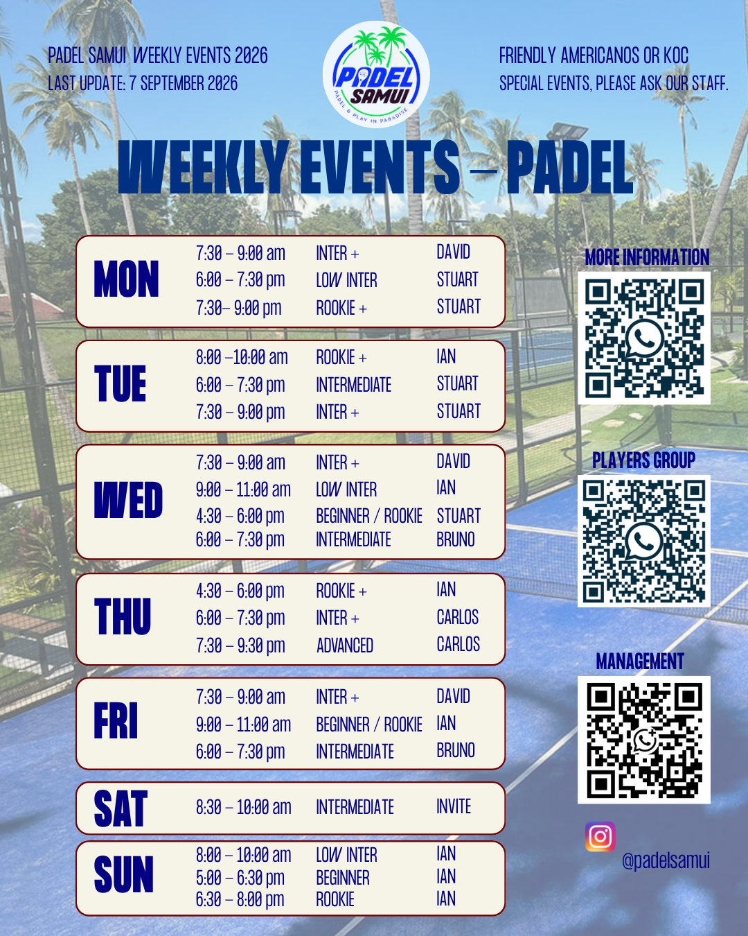 Padel Samui Weekly Events September 2026