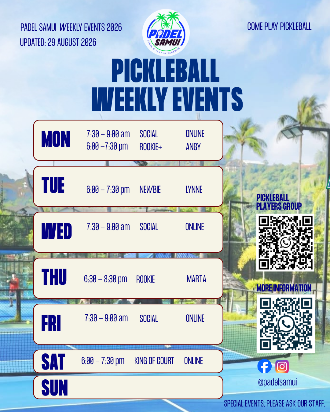 Pickleball Weekly Events September 2026