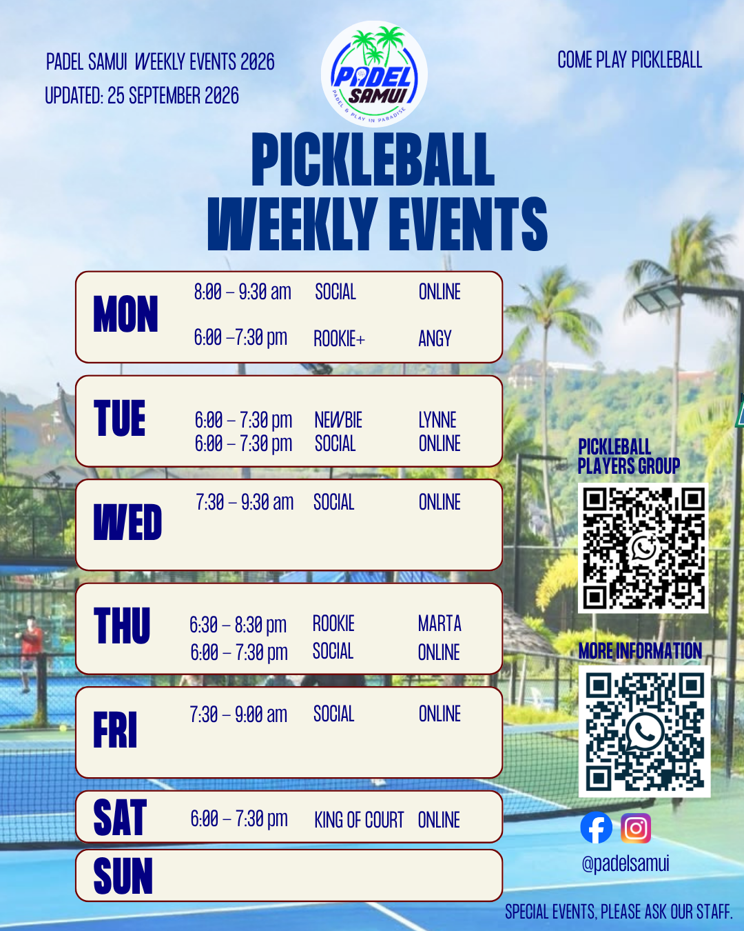 Pickleball Weekly Events September 2026